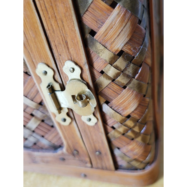 1980s Artisan Bamboo Brass Woven Storage Container For Sale In San Francisco - Image 6 of 12