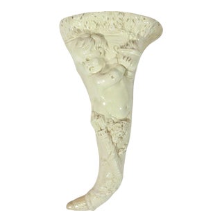 English Creamware Cornucopia Wall Pocket With a Cherub Emblematic of Autumn, Circa 1790 For Sale