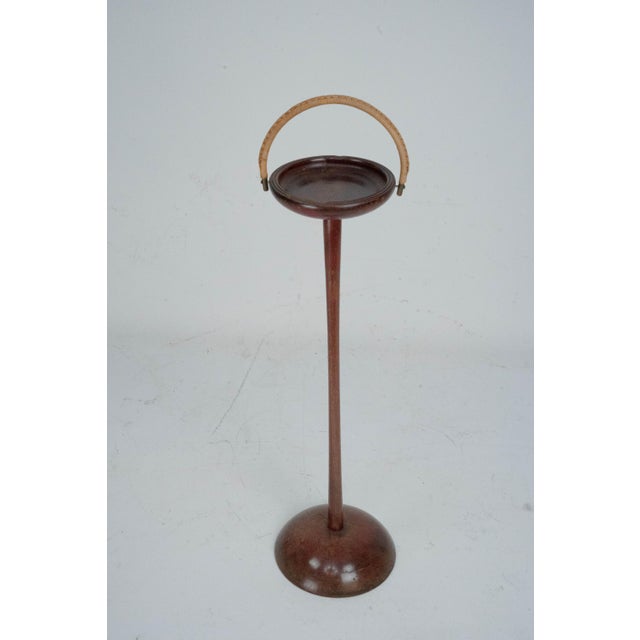 Vintage Wooden Ashtray Stand with Braided Leather Handle, Italy, 1950s For Sale - Image 9 of 9