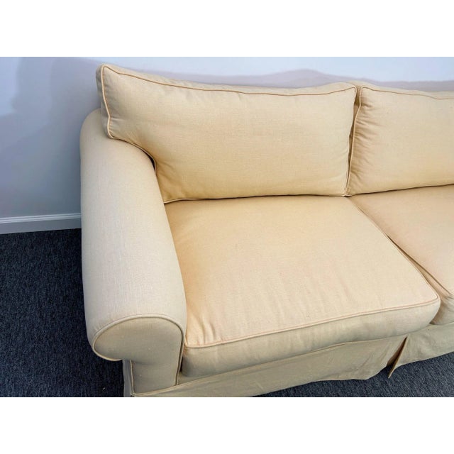 Textile Custom Bespoke Down-Filled Two Seater Linen Sofa For Sale - Image 7 of 10