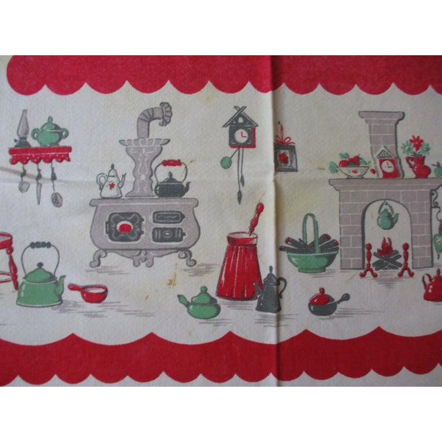 Textile 1950s Americana / Country Red Cotton Tablecloth For Sale - Image 7 of 8