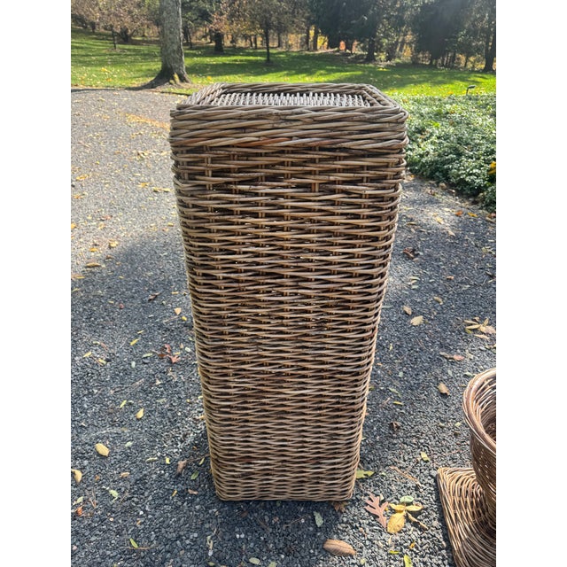 Wood Rattan French Country Pedestal and Urn For Sale - Image 7 of 10
