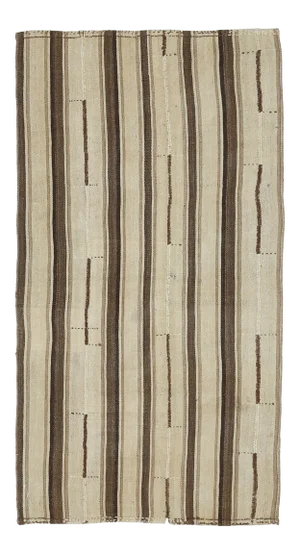 Vintage Turkish Hand-Knotted Wool Cotton Brown Kilim Runner Rug