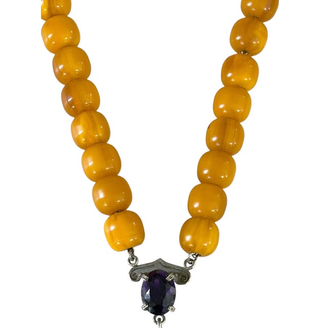 Vintage Designer Silver Pendant Amber and Brazilian Amethyst Necklace For Sale - Image 4 of 10