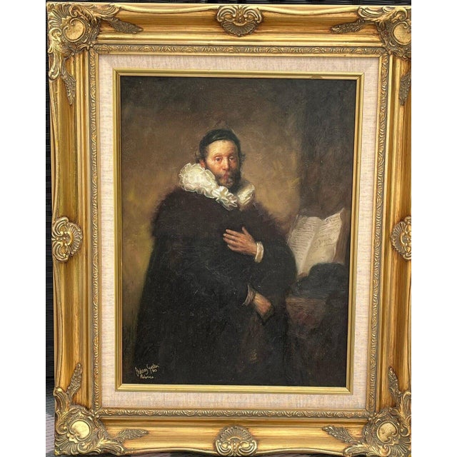 J Gaston, Portrait of Don Gianni Cononico, Head of Catholic Church, Palermo, 20th Century, Oil on Board, Framed For Sale - Image 3 of 13