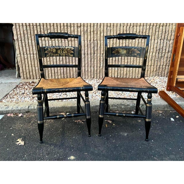 Pair of Vintage Hitchcock Rush Seat Side Chairs Chairish