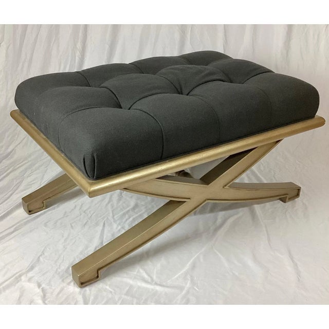 Vanguard Studios Vanguard Lytton Ottoman with Gray Flannel Tufted Seat & Metallic Gold Base For Sale - Image 4 of 11