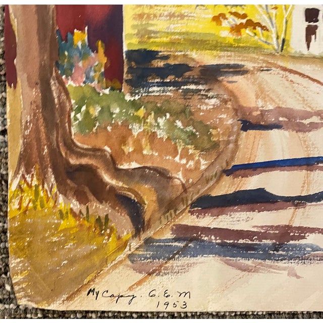 1953 farm landscape with a large barn by Northwest artist GE Matthews. Signed, dated and inscribed "My Copy" lower left....