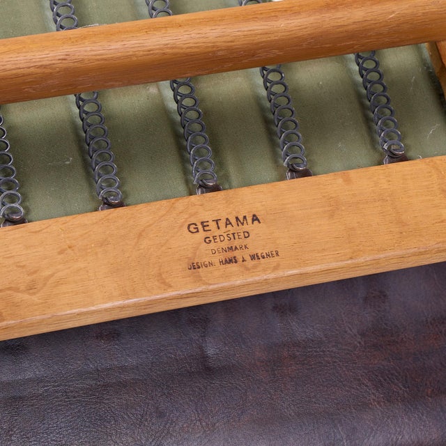 Hans Wegner for Getama Ge-290 Mid Century Danish Teak High Back Lounge Chairs - Pair With Ottoman For Sale - Image 11 of 11