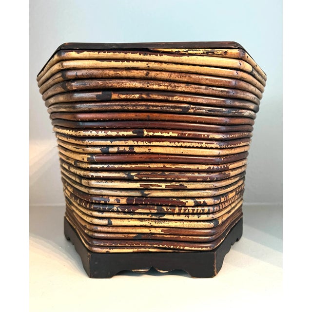 Brown Split Reed Bamboo Rattan Hexagon Shaped Planter For Sale - Image 8 of 9