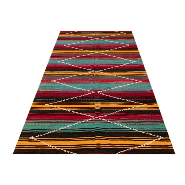 Vintage Persian Kilim Handmade Multicolor Tribal Wool Runner For Sale - Image 4 of 9
