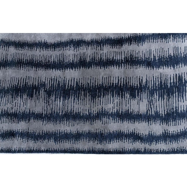 Early 21st Century Modern Tibetan Silk “Car Wash” Striped Rug in Blue and Gray by Doris Leslie Blau For Sale - Image 5 of 9