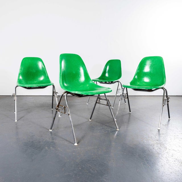 1960’s original eames dss stacking vivid green fibreglass dining chair - set of six the iconic dss side chair designed by...