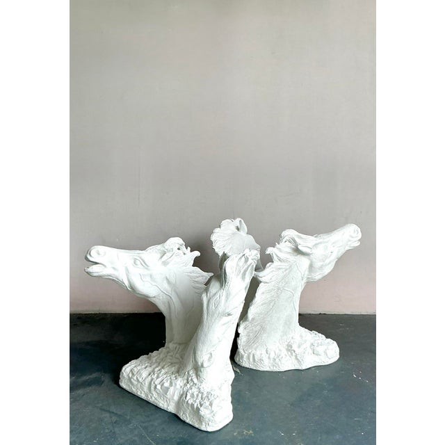 Plastic Vintage Boho Plaster Over Fiberglass Horse Dining Table Pedestals - A Pair For Sale - Image 7 of 11