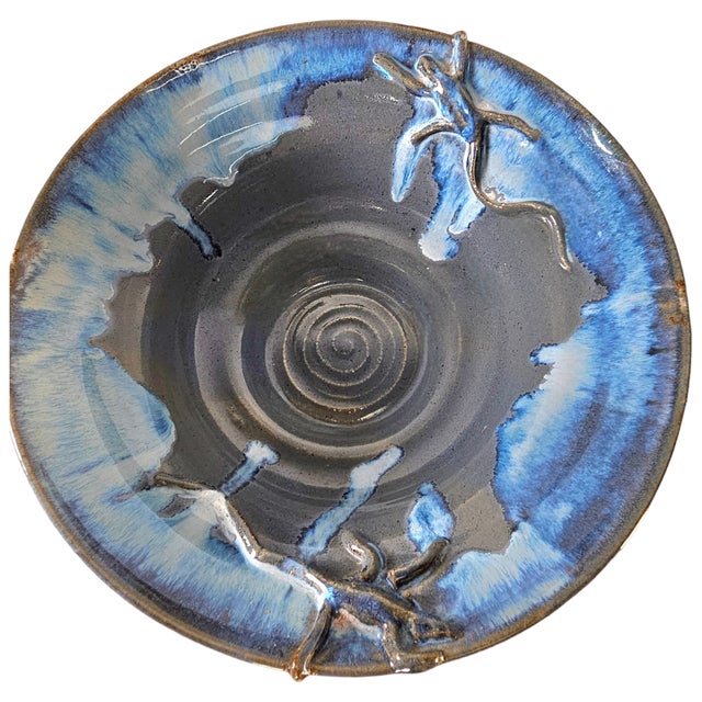 Ceramic Southwestern Studio Art Pottery Bowl With Sculptural Lizard Relief 12.25" For Sale - Image 7 of 14