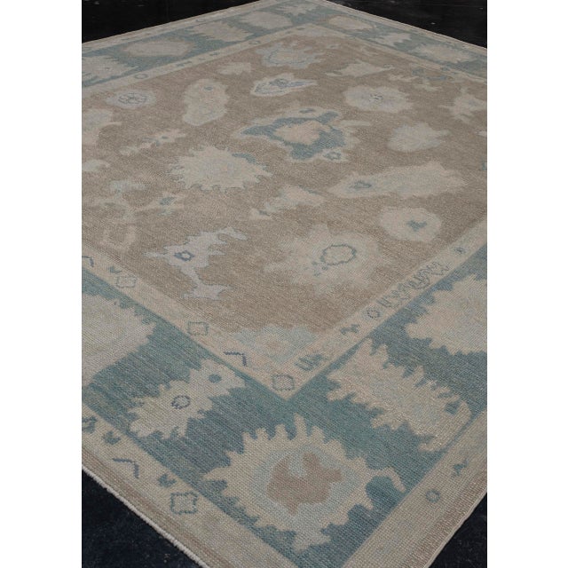 Modern Turkish Oushak Rug Taupe, Blue & Ivory Handwoven Wool Rug 8' X 9'8" For Sale - Image 3 of 9