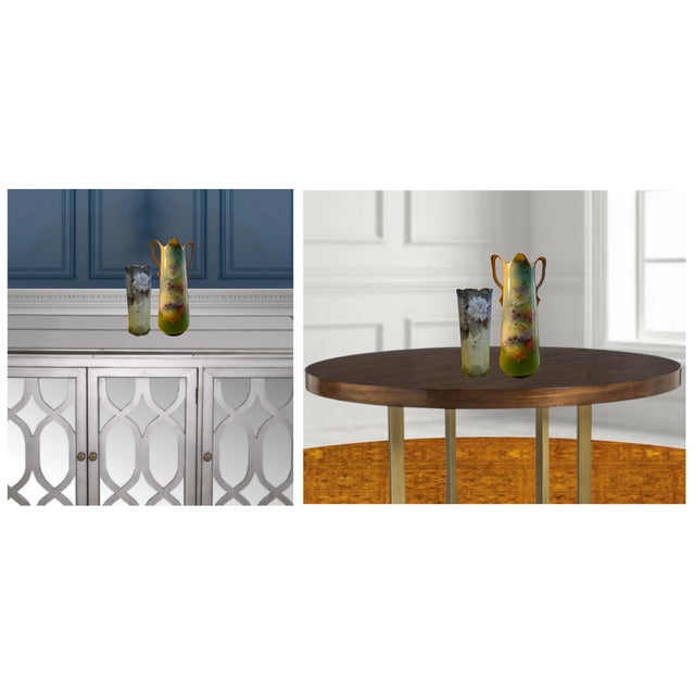 Green Floral Carlsbad, Austria & Kpm, W. Germany Porcelain Vases - A Pair For Sale In New York - Image 6 of 12