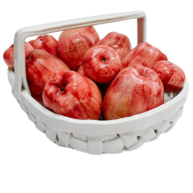Vintage Bergdorf Goodman Italian Glazed Ceramic Apple Basket Centerpiece For Sale In San Diego - Image 6 of 12