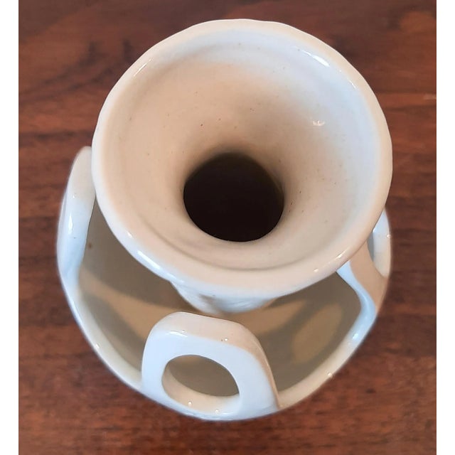 Mid-Century Modern Double Abstract Glazed White Pottery Vase For Sale - Image 3 of 7