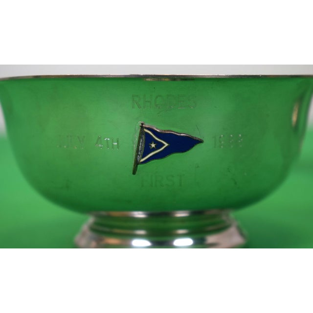 Traditional Set X 4 Nantucket Yacht Club Pewter Stacking 4th of July Trophy Bowls W/ Enamel Nyc Burgees For Sale - Image 3 of 7