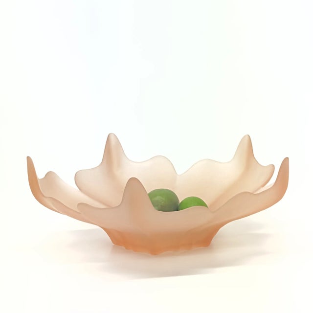 Blush glass bowl. This is a beautiful Viking blush pink matte glass bowl that features a lotus floral motif design....