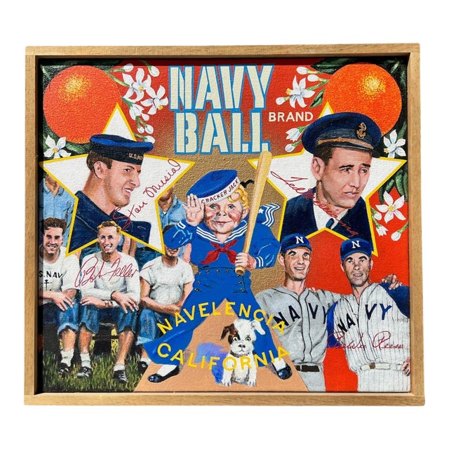 Original Ben Sakoguchi Painting "Navy Ball Brand" From "The Orange Crate Series," 2005 For Sale