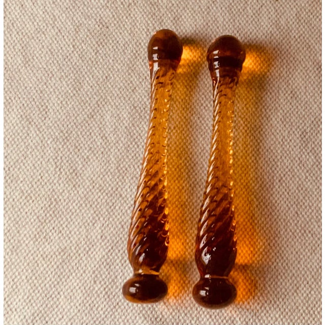 1930s Cambridge Glass Amber Cocktail Muddlers Pair - Art Deco Barware For Sale - Image 9 of 9