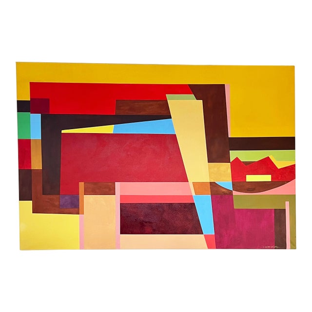 Postmodern Geometric Abstract Canvas by African American DC Artist Curtis Woody For Sale