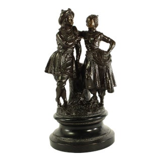 19th/ 20th Century Sarreguemines Black Glaze Terracotta Figural Group of Exotic Couple For Sale