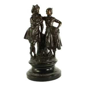 19th/ 20th Century Sarreguemines Black Glaze Terracotta Figural Group of Exotic Couple