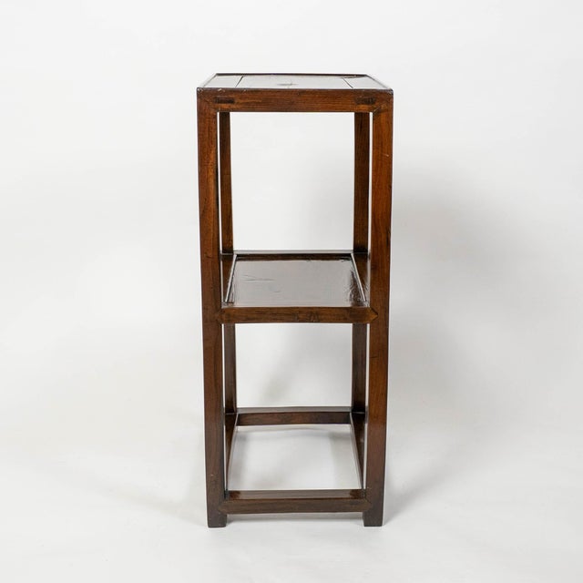 Antique Chinese Lacquered Elm Tiered Side Table, Pedestal plant stand.