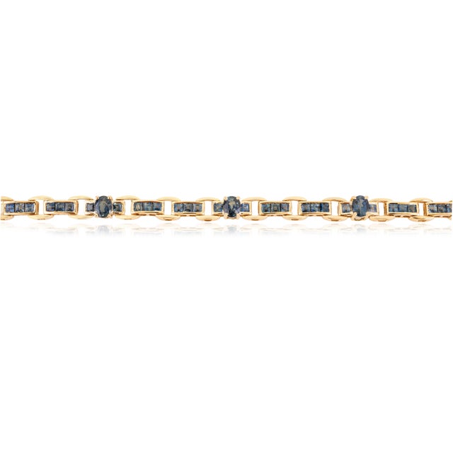 American Classic 20th Century 14k Gold 6.39 Ct Blue Sapphire Geometric Link Tennis Bracelet For Sale - Image 3 of 14