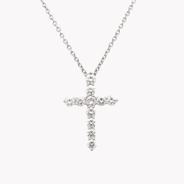 Tiffany and Co. Tiffany & Co. Platinum & Diamond Pendant Cross 16-Inch Necklace For Sale - Image 4 of 18