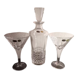Vintage Bohemia Czech Republic Crystal Decanter With 2 Wine Glasses- 3 Pieces