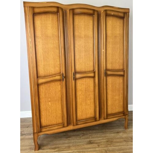 Vintage French Louis Carved Oak Triple Door Armoire For Sale - Image 3 of 18