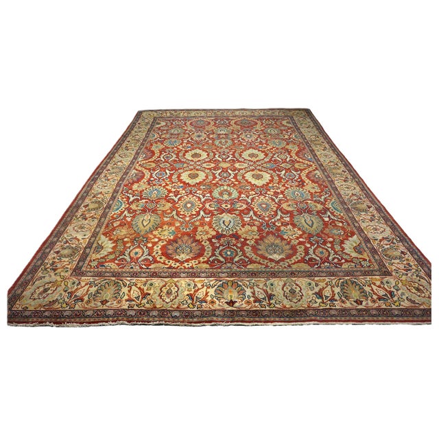Antique Persian Sultanabad Wool 10x14 Tan, Red, Ivory & Blue Handmade Area Rug #1142147 For Sale In Houston - Image 6 of 10
