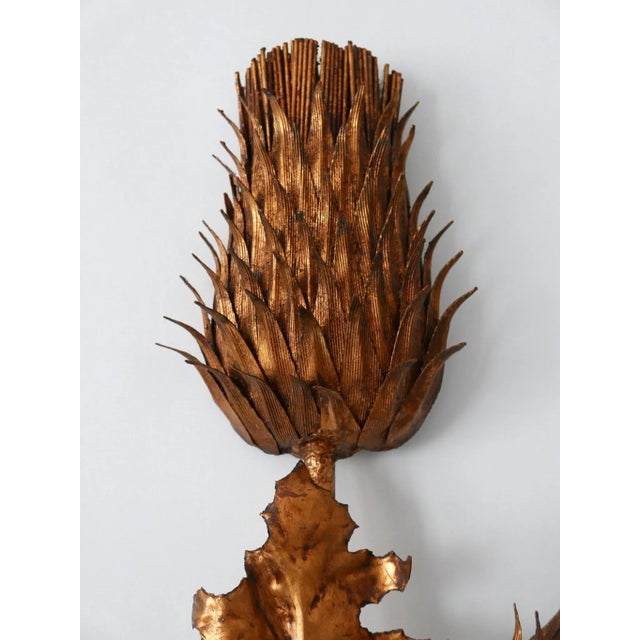Large Mid-Century Modern Gilt Metal Three Flamed Thistle Flower Sconce, 1960s For Sale - Image 6 of 18