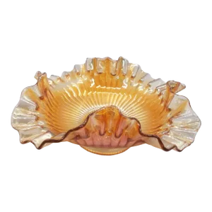 Vintage Marigold Carnival Glass Bowl With Ruffled Rim