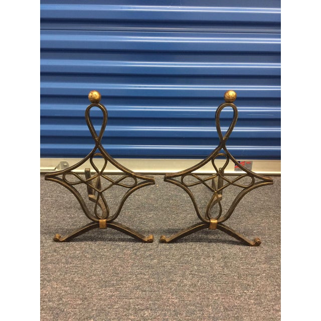 1940s Brass French Wrought Andirons - A Pair For Sale - Image 5 of 5