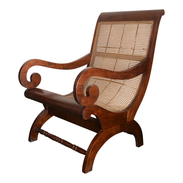 British Colonial Plantation Chair With Wicker Seat Chairish