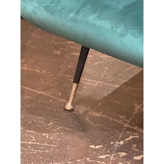 Pair of MCM Green Velvet Armchairs After Marco Zanuso For Sale - Image 4 of 7