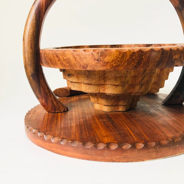 Late 20th Century Folding Carved Wood Bowl For Sale - Image 5 of 9
