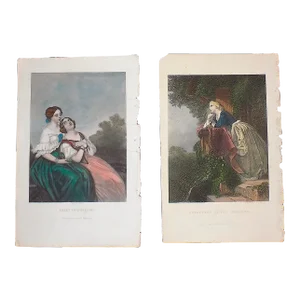 Antique 19th Century Victorian Women Engravings - a Pair
