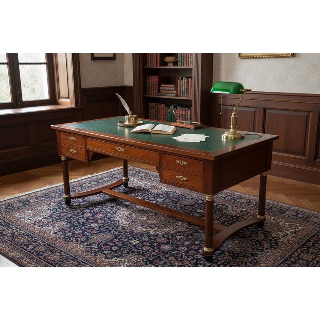 19th Century French Empire Mahogany Desk With Green Leather Top For Sale - Image 11 of 18