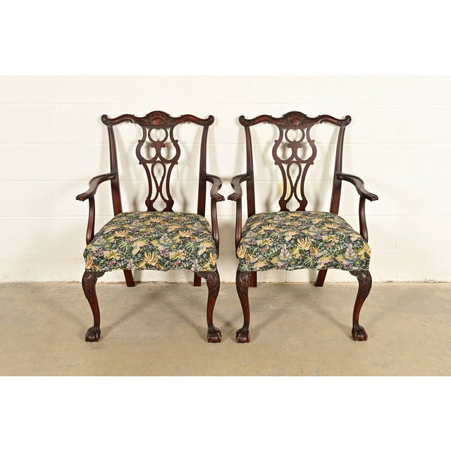 An outstanding pair of Chippendale or Georgian style armchairs or dining captain chairs By Romweber USA, Circa 1920s...