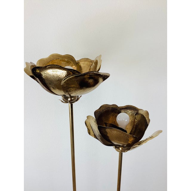 Vintage 1980s Brass Lotus Floor Lamp Chinoiserie / Hollywood Regency Style For Sale - Image 9 of 13