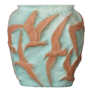 1930s Large Phoenix Consolidated Art Glass Vase With Seagulls