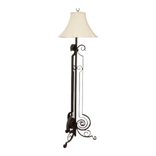 Early 20th Century Tall French Style Art Deco Cast Iron Floor Lamp For Sale