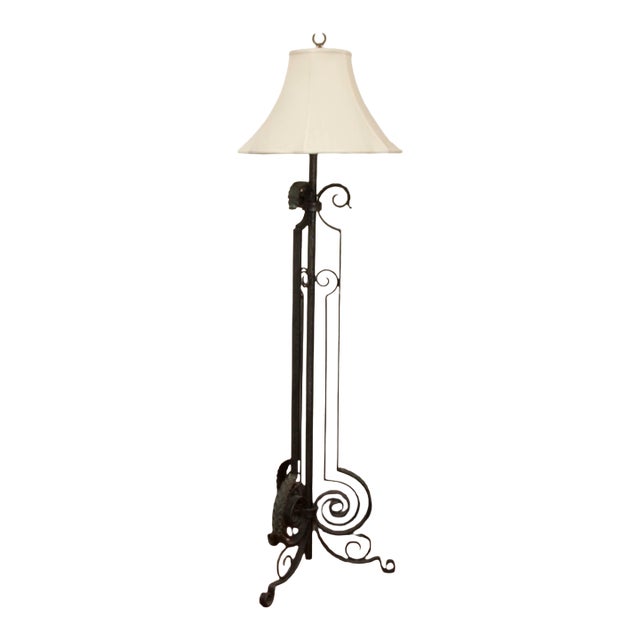 Early 20th Century Tall French Style Art Deco Cast Iron Floor Lamp For Sale