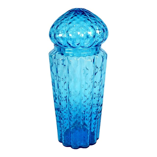 Empoli Ice Blue Optic Textured Handblown Apothecary Jar With Terrarium Lid For Sale